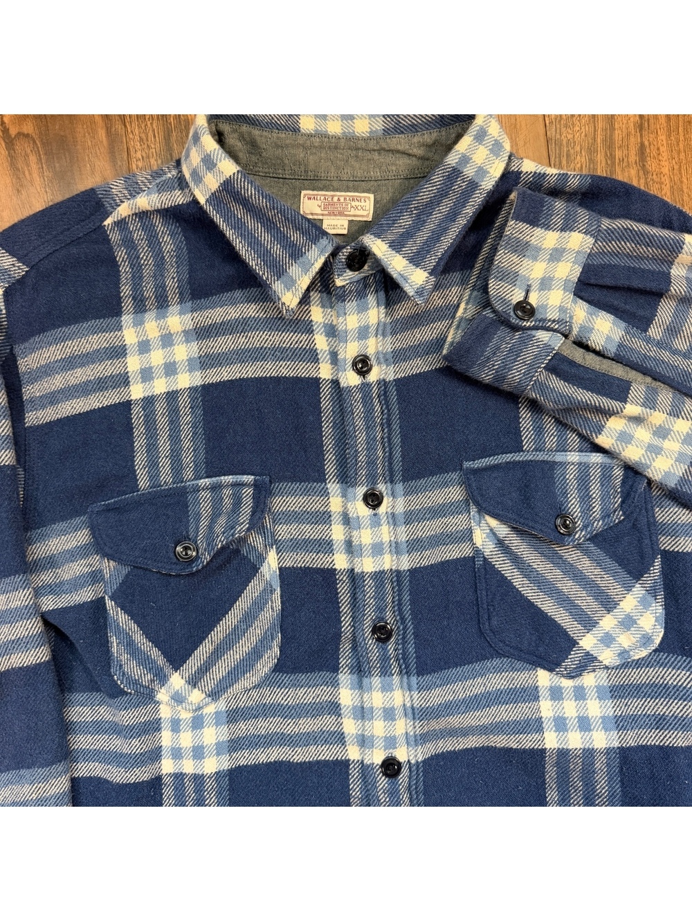 Wallace & Barnes Heavyweight Plaid Flannel Shirt Mens XXL Blue Button Up Work